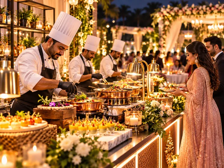 Elegant live catering counter for an event - AI concept
